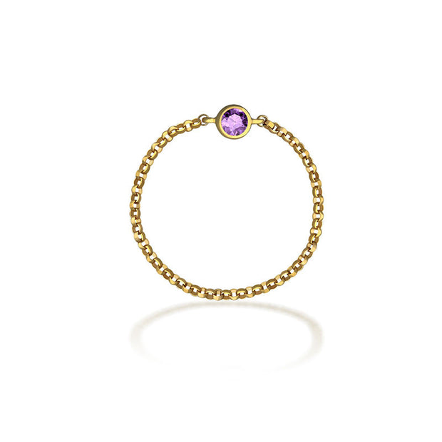 18k Gold June Birthstone Light Amethyst Chain Ring - Genevieve Collection