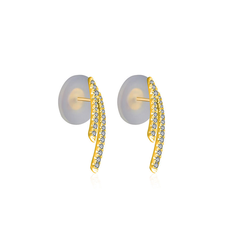 18k Gold Double Curve Diamond Earring - Genevieve Collection