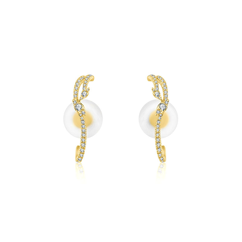 18k Gold Twisted Shape Half Hoop Diamond Earring - Genevieve Collection