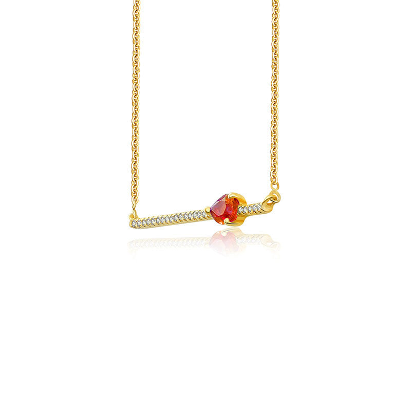 18k Gold Line Diamond Necklace with Drop Shape Ruby - Genevieve Collection