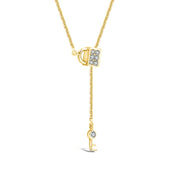 18k Gold Lock And Key Shape Adjustable Diamond Necklace - Genevieve Collection