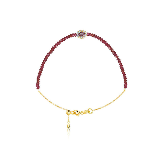 18k Gold Ruby Beaded Diamond Bracelet - Genevieve Collection