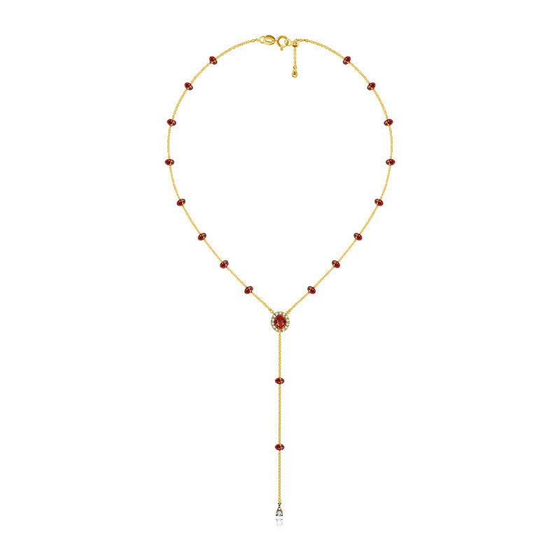 18k Gold By the Yard Ruby Dangle Necklace - Genevieve Collection