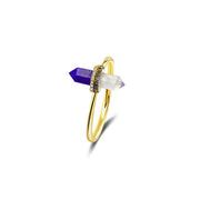 18k Gold Lapis And Quartz Diamond Ring - Genevieve Collection
