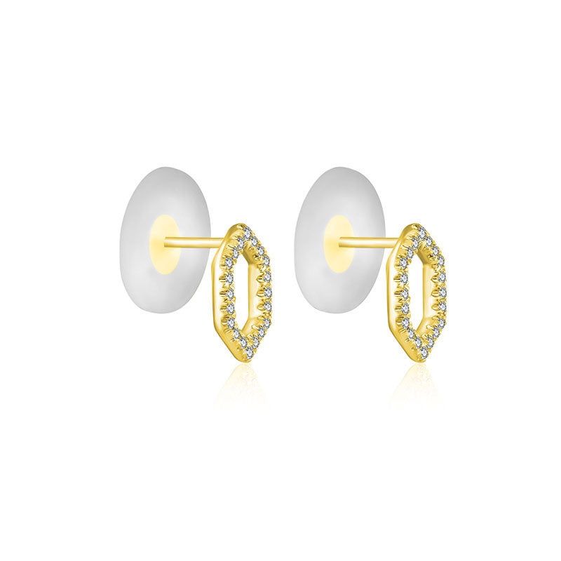 18k Gold Hollow Hexagonal Diamond Earring - Genevieve Collection