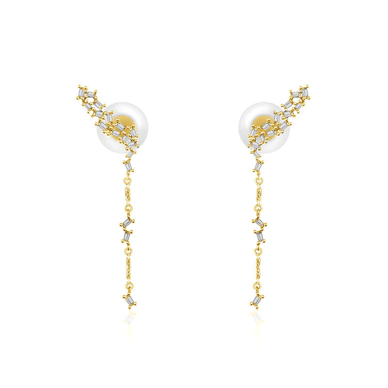 18k Gold Irregular Shape with Rectangle Diamond Dangle Earring - Genevieve Collection