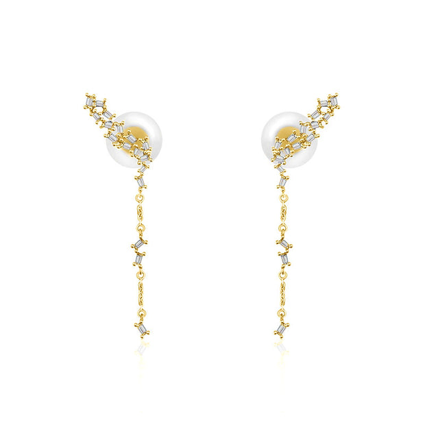 18k Gold Irregular Shape with Rectangle Diamond Dangle Earring - Genevieve Collection