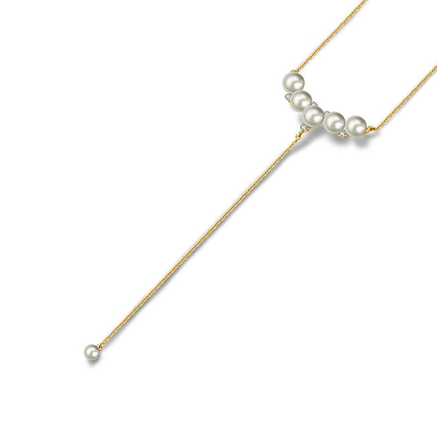18k Gold Pearl Dangling Diamond Necklace - Genevieve Collection