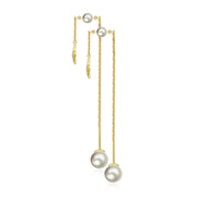 18k Gold Star Shape Chain Diamond Earring With Pearl - Genevieve Collection