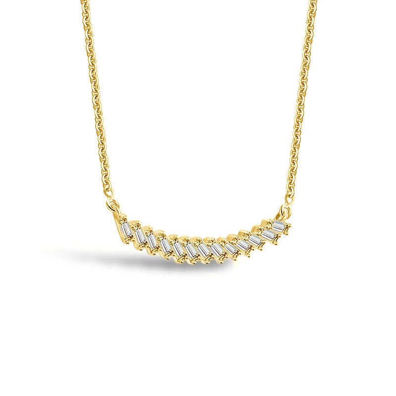 18k Gold Curve Line with Rectangle Diamond Necklace - Genevieve Collection