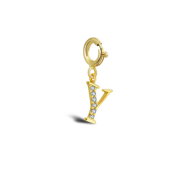 18k Gold Letter "Y" Diamond Charms - Genevieve Collection