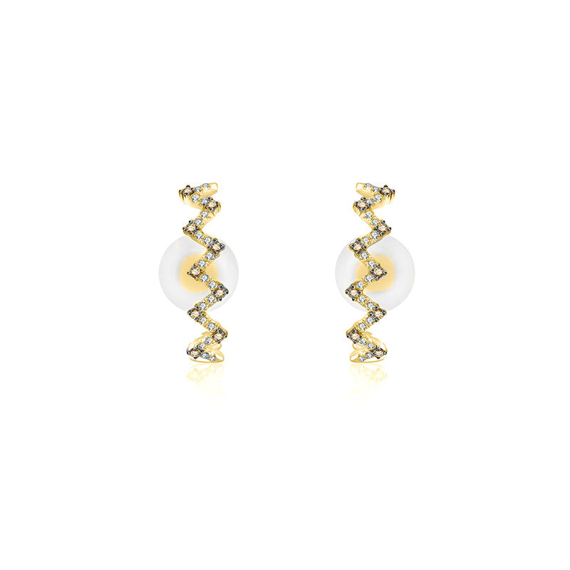 18k Gold Black and White Block Pattern Half Hoop Diamond Earring - Genevieve Collection