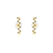18k Gold Black and White Block Pattern Half Hoop Diamond Earring - Genevieve Collection