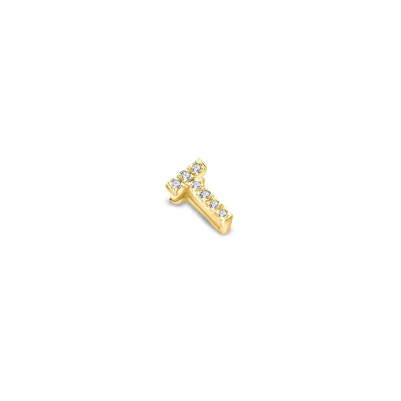 18k Gold Initial Letter "T" Diamond Pendant - Genevieve Collection