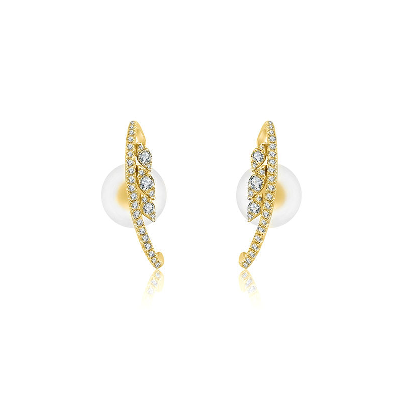 18k Gold Marquise Pattern Half Hoop Diamond Earring - Genevieve Collection