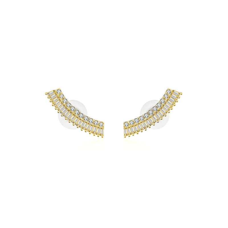 18k Gold Curve Shape with Rectangle Diamond Earring - Genevieve Collection