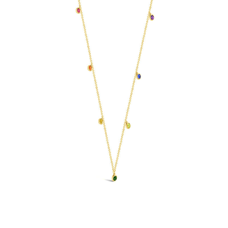 18k Gold Raindow Color Gemstone Necklace / Choker - Genevieve Collection