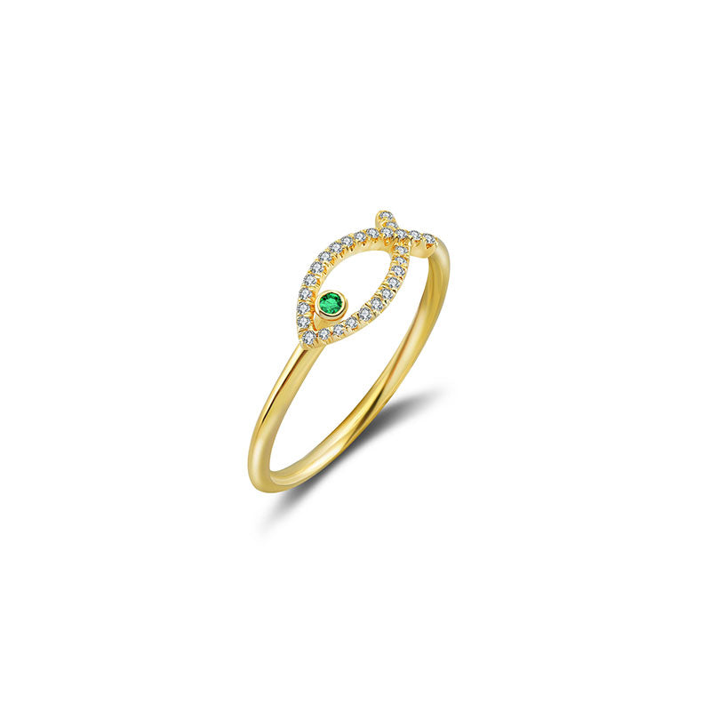 18k Gold Fish Shape Diamond Ring with Emerald - Genevieve Collection