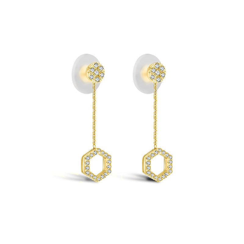 18k Gold 2 ways Hexagonal Diamond Earring - Genevieve Collection