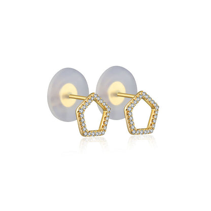 18k Gold Hollow Pentagon Diamond Earring - Genevieve Collection