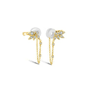 18k Gold Fan Shape Diamond Ear Cuff with Chain - Genevieve Collection