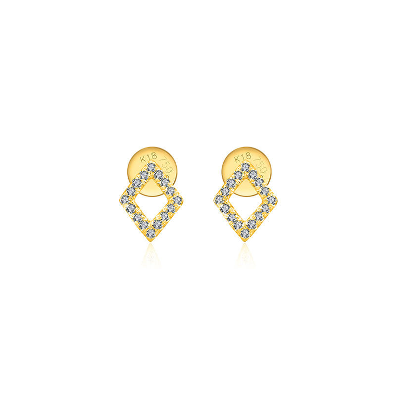 18k Gold Hollow Diamond Shape Diamond Earring - Genevieve Collection