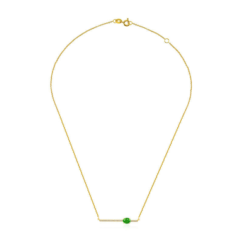 18k Gold Line Diamond Necklace with Emerald - Genevieve Collection