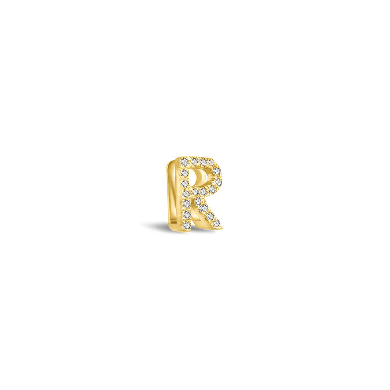 18k Gold Initial Letter "R" Diamond Pendant - Genevieve Collection