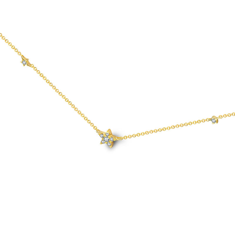 18k Gold Triple Star Shape Diamond Necklace / Choker - Genevieve Collection