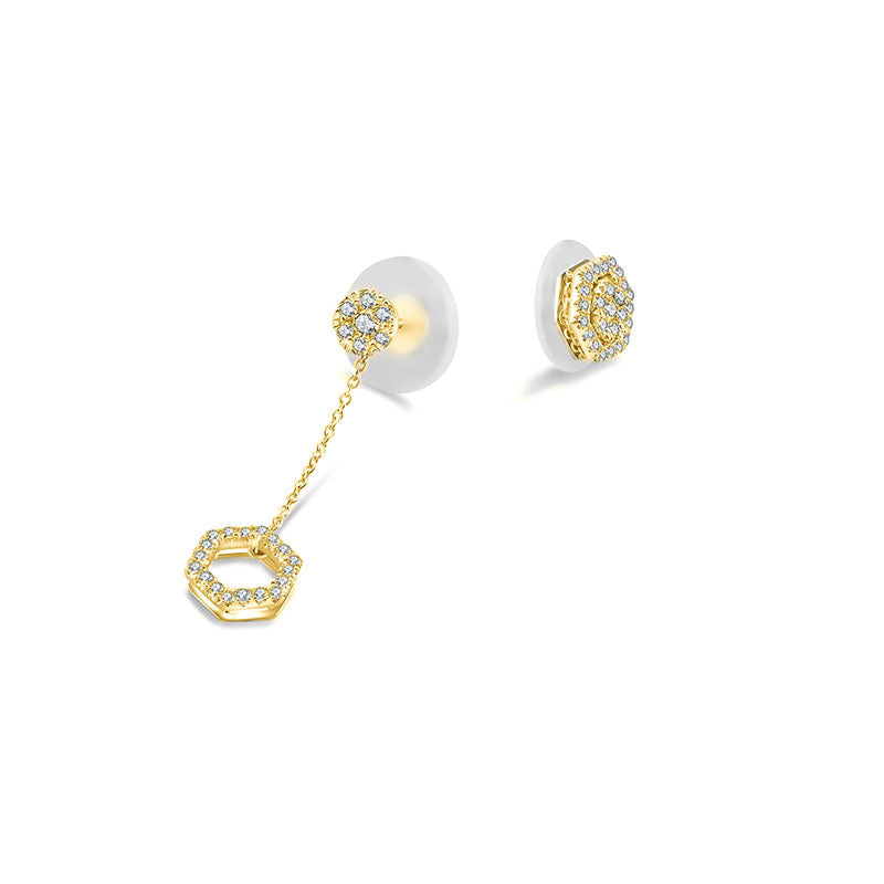 18k Gold 2 ways Hexagonal Diamond Earring - Genevieve Collection