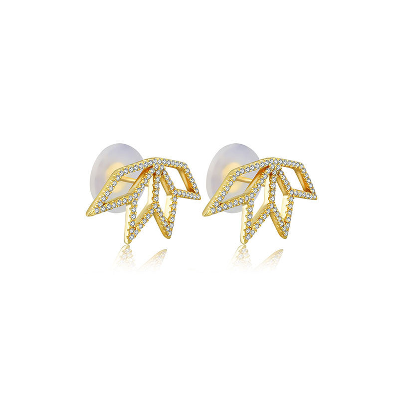 18k Gold Hollow Leaf Shape Diamond Earring - Genevieve Collection