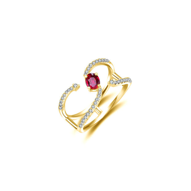 18k Gold Single Ruby Connected Diamond Ring - Genevieve Collection