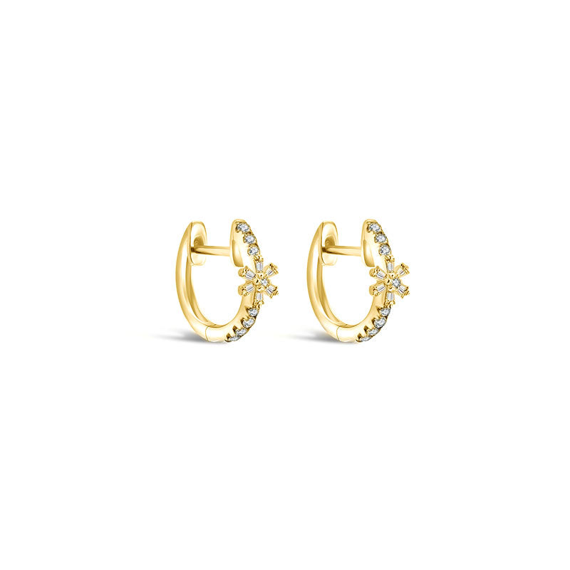 18k Gold Hoop Diamond Earring with Flower Pattern - Genevieve Collection