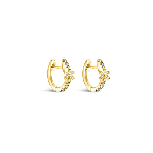 18k Gold Hoop Diamond Earring with Flower Pattern - Genevieve Collection
