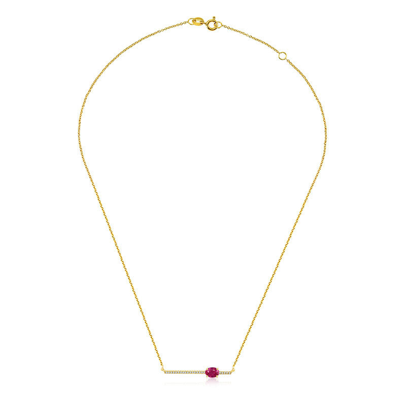 18k Gold Line Diamond Necklace with Ruby - Genevieve Collection