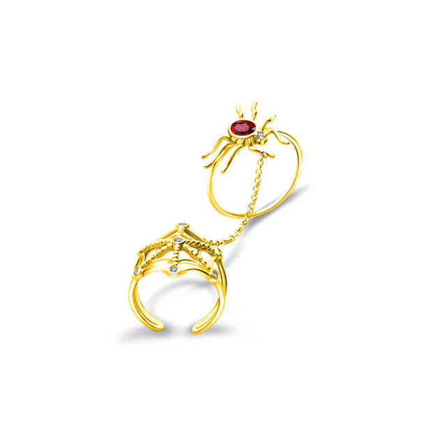 18k Gold Spider Connection Diamond Ring With Ruby - Genevieve Collection