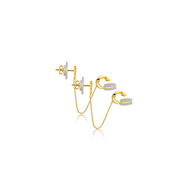 18k Gold Double Triangle Dangling Diamond Ear Cuff - Genevieve Collection