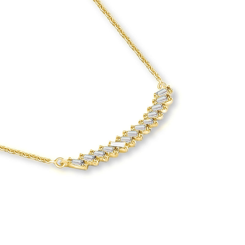 18k Gold Curve Line with Rectangle Diamond Necklace - Genevieve Collection