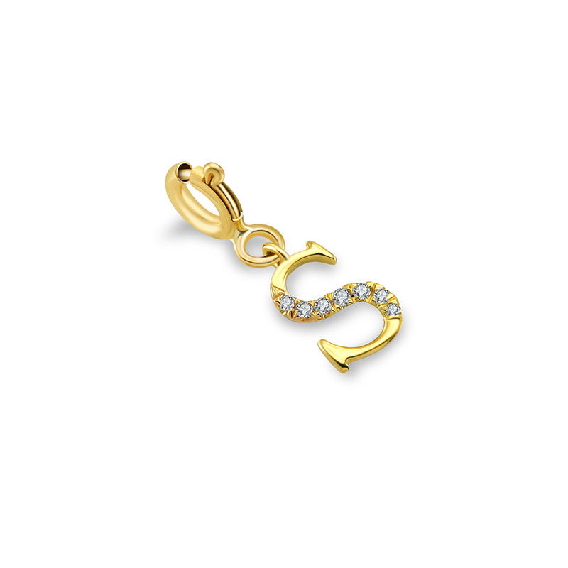 18k Gold Letter "S" Diamond Charms - Genevieve Collection