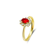 18k Gold Ruby Ring Surrounded by Irregular Shape Diamond - Genevieve Collection