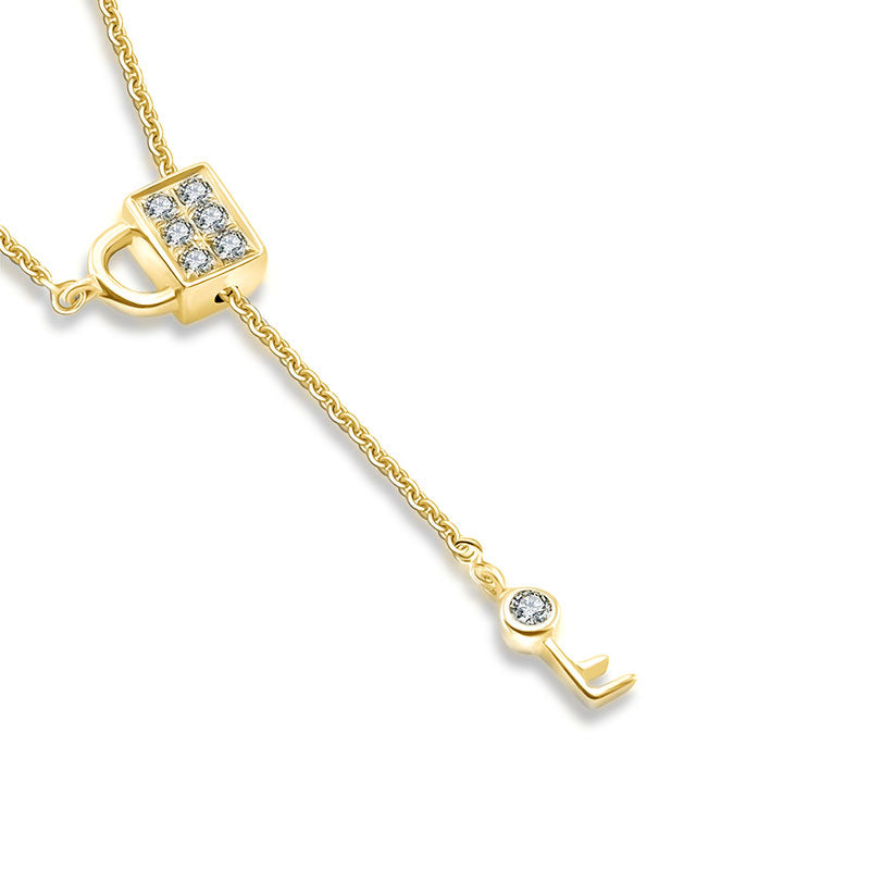 18k Gold Lock And Key Shape Adjustable Diamond Necklace - Genevieve Collection