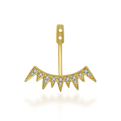 18K Gold Spike Shape Single Earring Jacket With Round Diamond (Half Pair) - Genevieve Collection