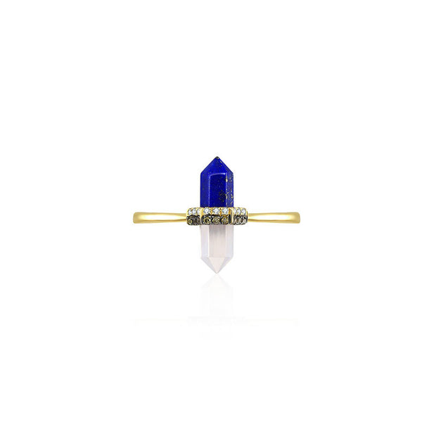 18k Gold Lapis And Quartz Diamond Ring - Genevieve Collection