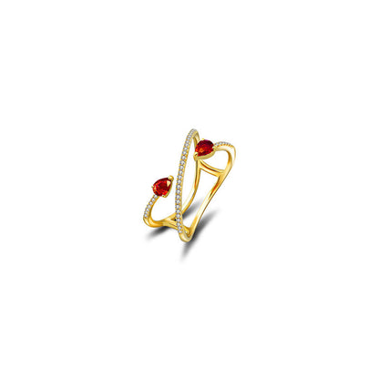 18k Gold Ruby Arrow Spiral Diamond Ring - Genevieve Collection