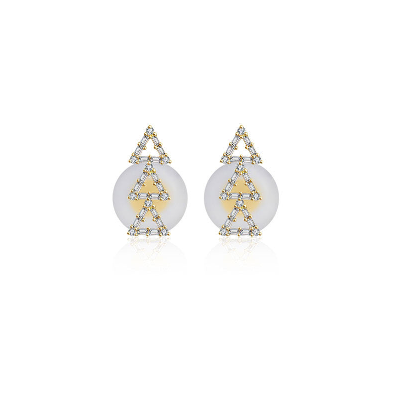 18k Gold Triple Hollow Triangle Diamond Earring - Genevieve Collection