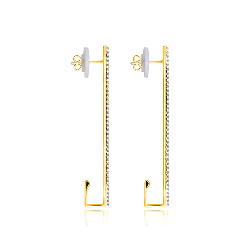 18k Gold Long Vertical Line Diamond Ear Cuff - Genevieve Collection