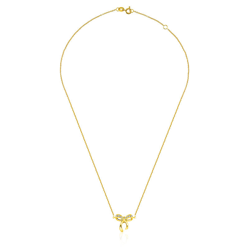 18k Gold Ribbon Bow Diamond Necklace - Genevieve Collection