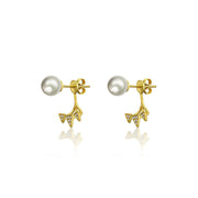 18k Gold Pearl With Triangle Ear Jacket Earring - Genevieve Collection