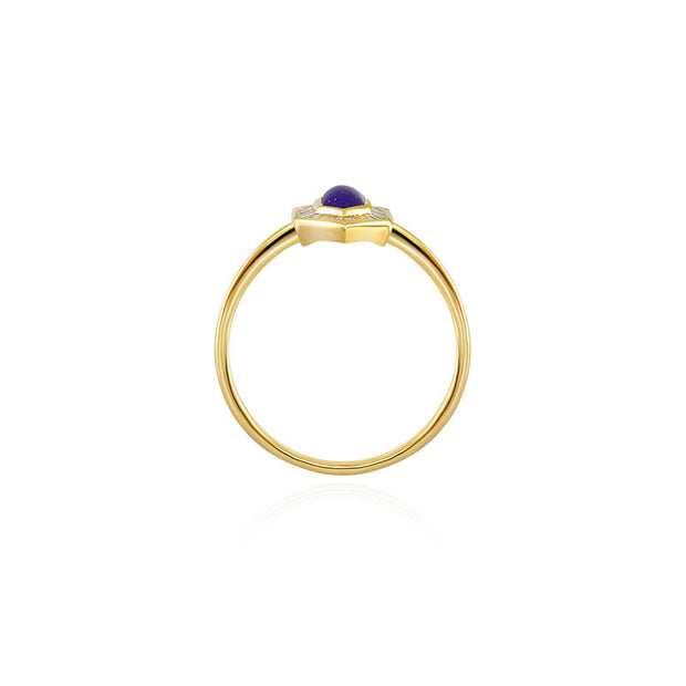 18k Gold Hexagonal Shape Lapis Diamond Ring - Genevieve Collection