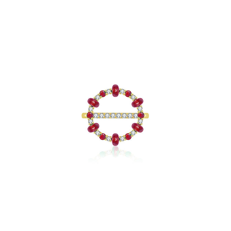 18k Gold 2 ways Beaded Ruby and Diamond Ring - Genevieve Collection